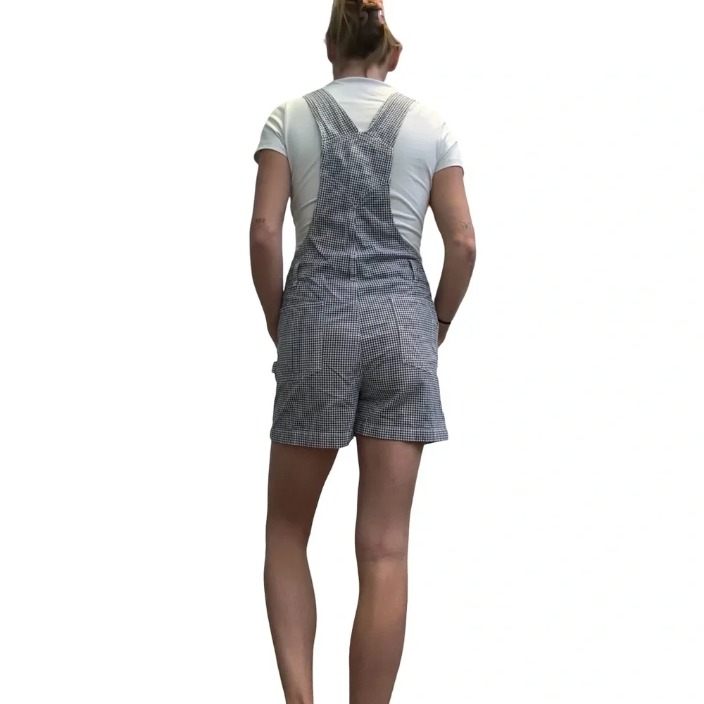 vintage No Boundaries navy & white gingham check short overalls. Juniors small - Picture 5 of 7